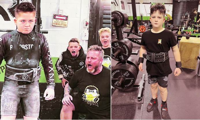 10岁男孩罗文·奥马利每天泡健身房  硬拉115公斤蹲举100公斤