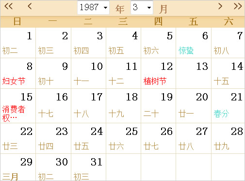 1987年日历全年（1987年农历与公历对照表）(3)